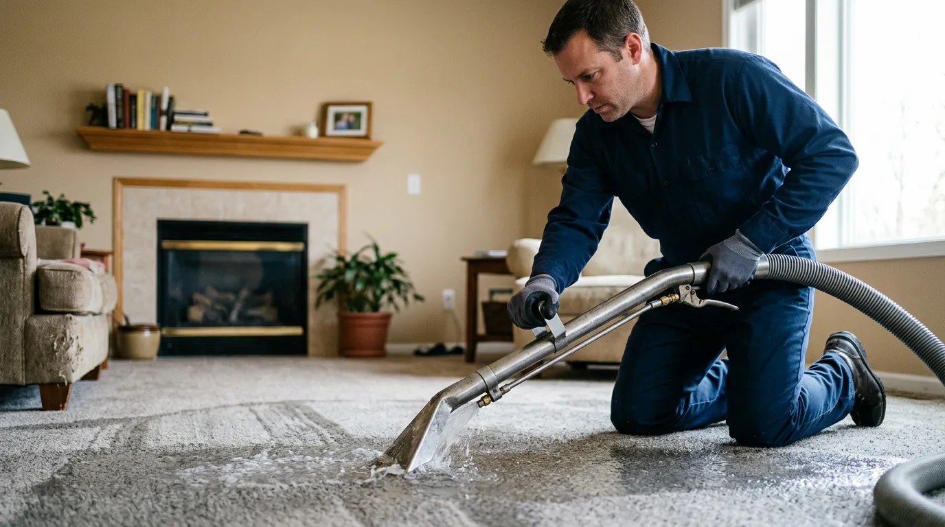 Water damage restoration technician working near Graymont, IL